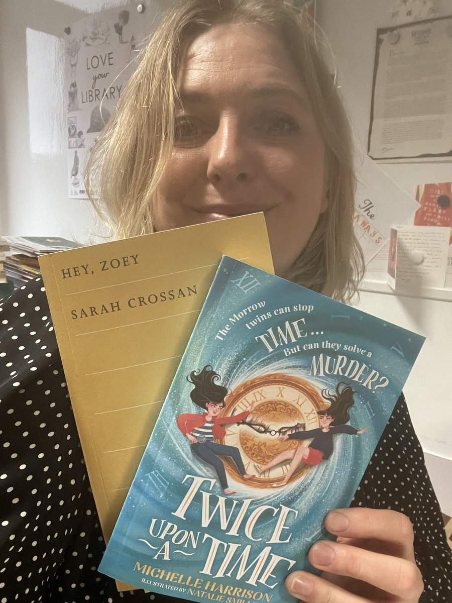 Been saving these proofs for Christmas break reading. TWICE UPON A TIME, the new MG from @MHarrison13 (twins! murder! time-twisting! mystery!) and HEY, ZOOEY the new adult novel from @SarahCrossan whose spectacular writing always gets under my skin.