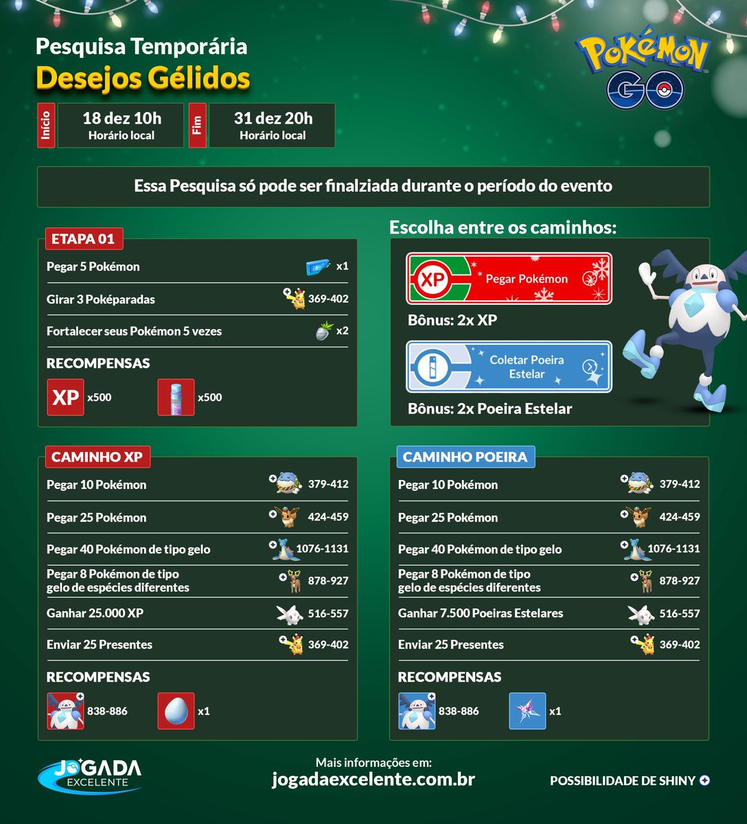 Jogada Excelente on X: Chefes de Reide disponíveis com o início do Evento  Festas do Pokémon GO 2019.  / X