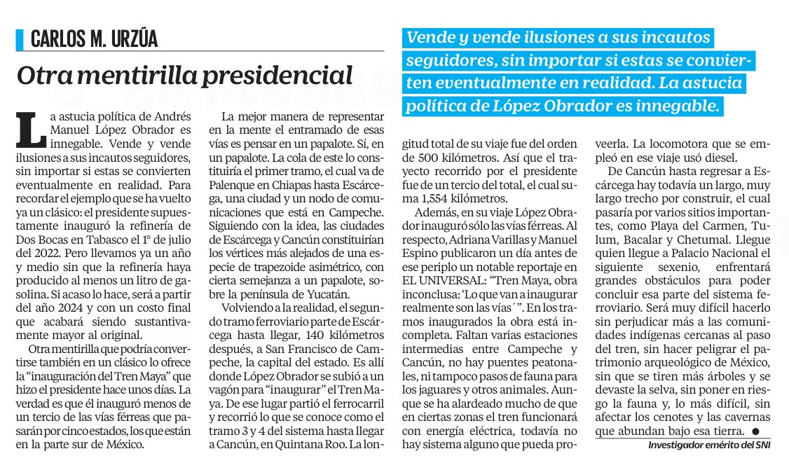 Buenos días, comparto mi artículo sobre el Tren Maya inconcluso eluniversal.com.mx/opinion/carlos…