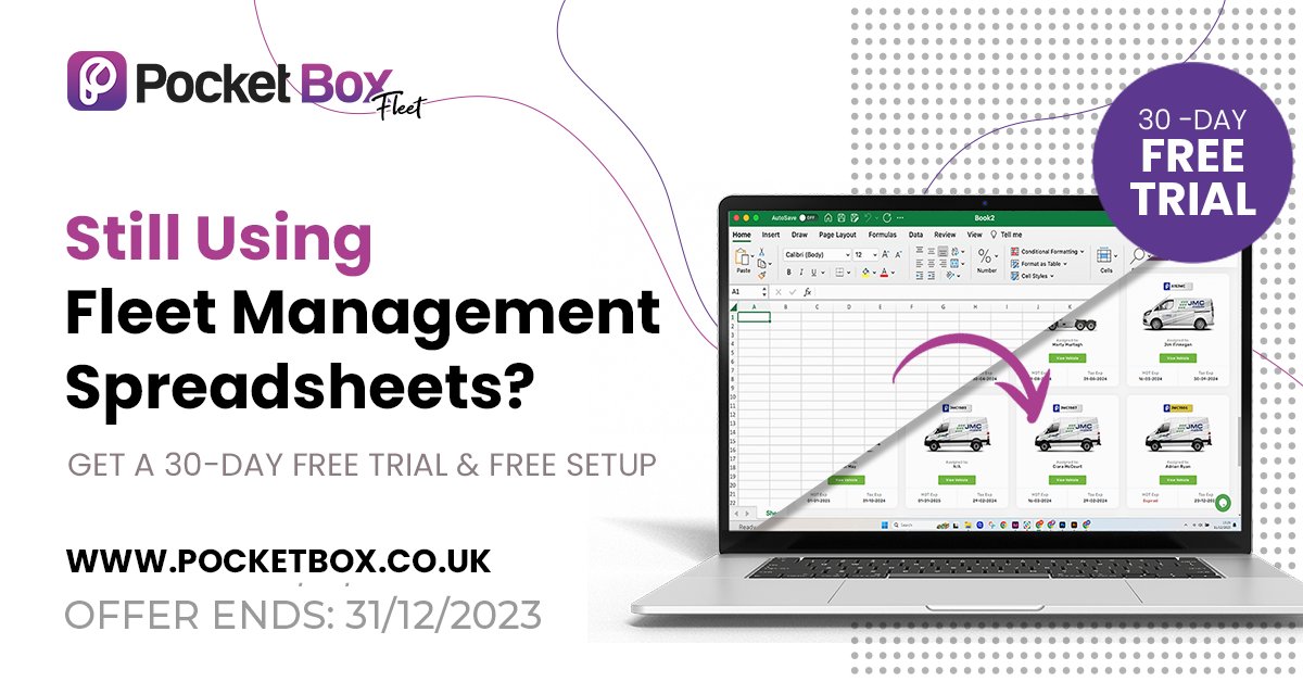 Ensure a merry and efficient season with Pocket Box. Sign up for our 30-day free trial and step into the New Year with confidence. Visit PocketBox.co.uk to get started. Tick tock, the offer ends with the New Year's Eve countdown on 31/12/2023. 
#FleetManagement #SaaS