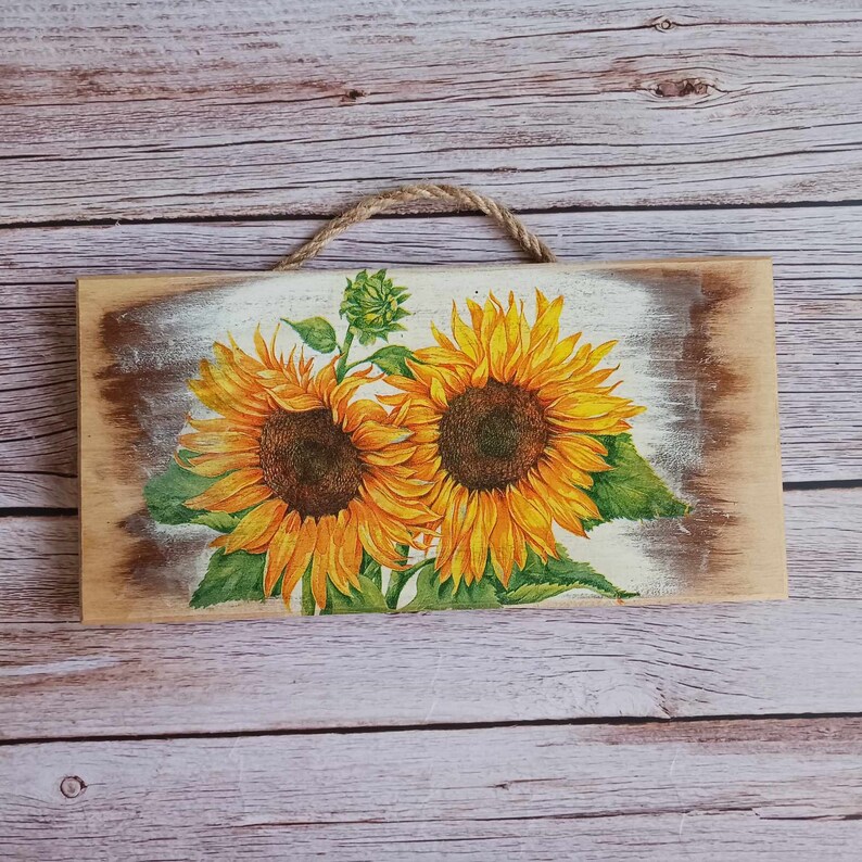 #HerbsKitchenplank, #Livingroomdecor, #SunflowerDecor, #Walldecoration, #Yellowdecoration, #Countrywoodenplank etsy.me/4an1LQj via @Etsy