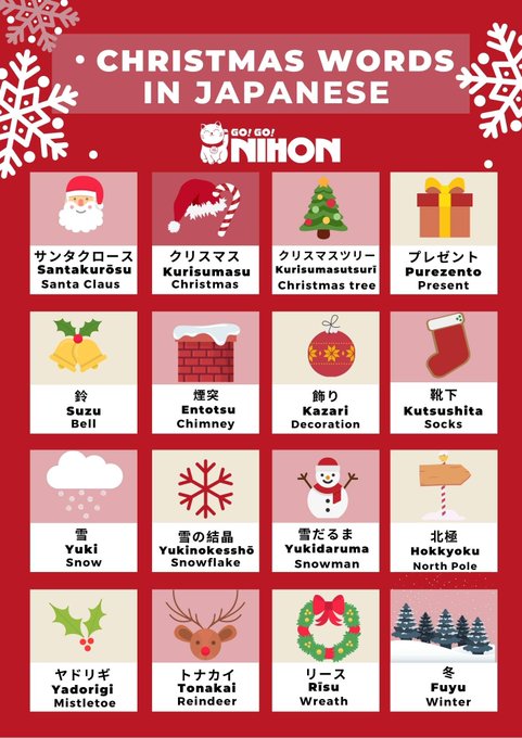 Vocabulario en #japonés🇯🇵 sobre la #Navidad.  

#Uleidiomas #Unileon #SomosUnileon #FelizNavidad #formación #idiomas #aprenderjapones #kanji #japan #learnjapanese #studyjapanese #anime #LeónEsp🦁