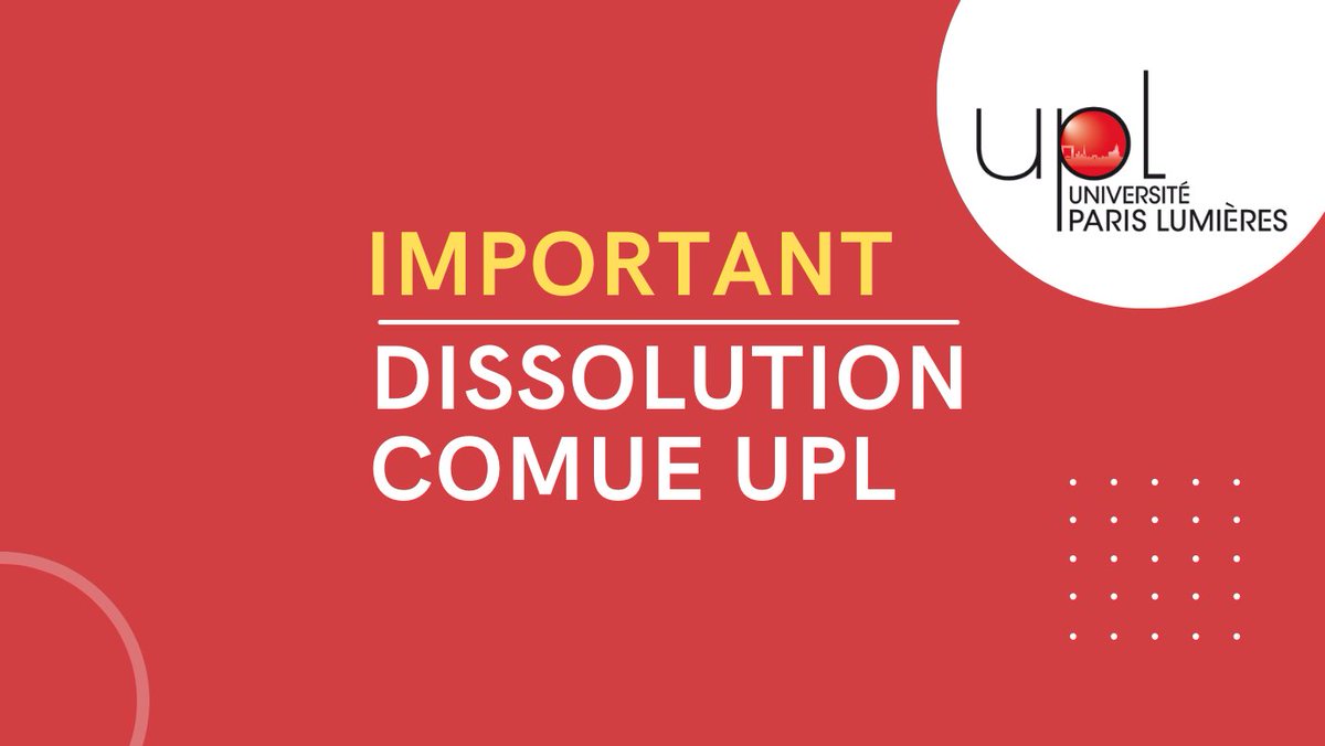 Université Paris Lumières (@parislumieres) on Twitter photo ❌ Dissolution de la ComUE UPL ❌ 
Les établissements membres fondateurs de <a href="/ParisLumieres/">Université Paris Lumières</a>  –  <a href="/UnivParis8/">Université Paris 8</a>, <a href="/UParisNanterre/">Université Paris Nanterre</a> et le CNRS - ont acté la #Dissolution  de la ComUE UPL, et la création d’une convention de coordination territoriale. ❌ Dissolution de la ComUE UPL ❌ 
Les établissements membres fondateurs de <a href="/ParisLumieres/">Université Paris Lumières</a>  –  <a href="/UnivParis8/">Université Paris 8</a>, <a href="/UParisNanterre/">Université Paris Nanterre</a> et le CNRS - ont acté la #Dissolution  de la ComUE UPL, et la création d’une convention de coordination territoriale.