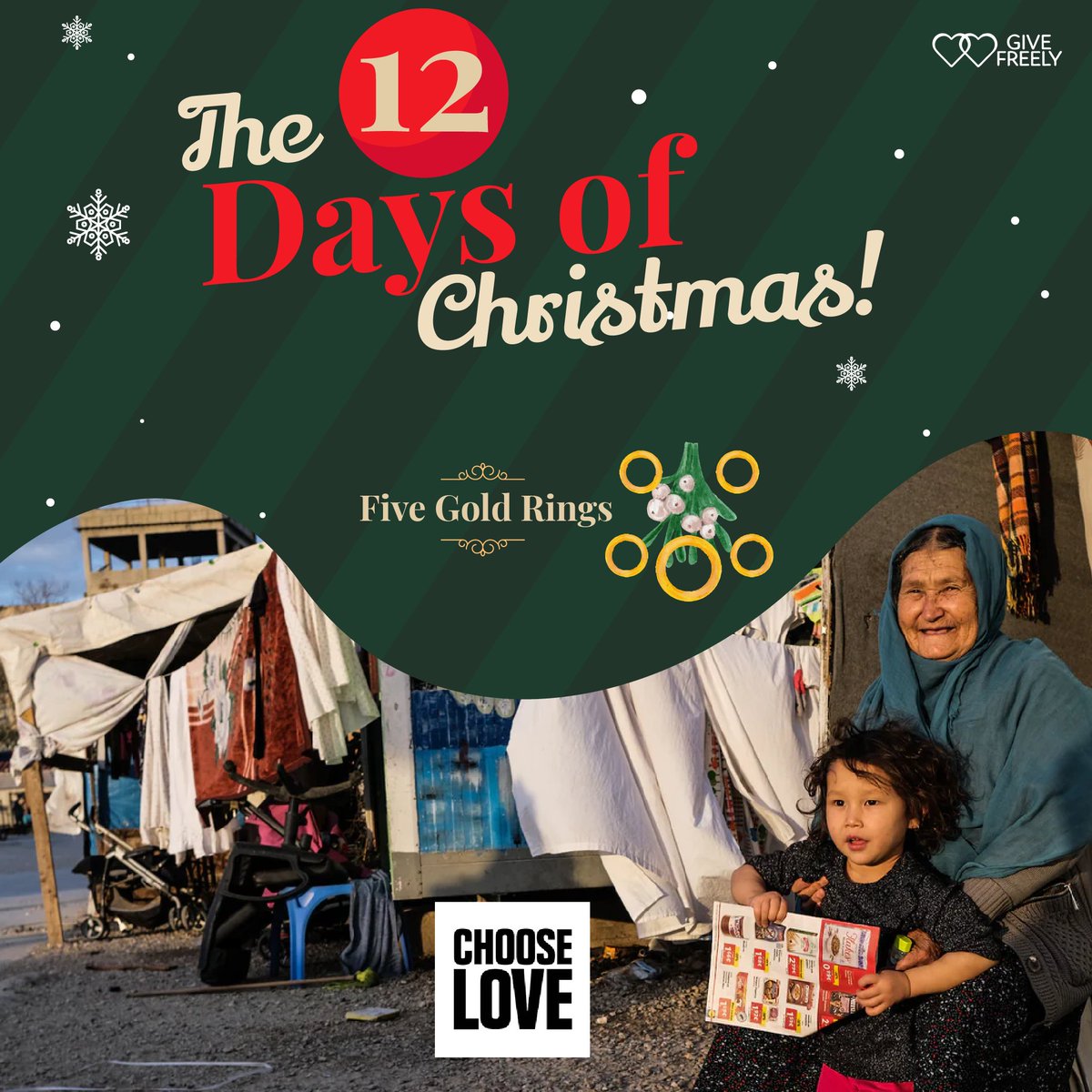 On the fifth Day Of Christmas, 🎁 skip the "Five Golden Rings" and opt for a gift filled with love! Support the mission of <a href="/chooselove/">Choose Love</a> through Give Freely.

#givefreely #chooselove #giftswithpurpose

Link in our Bio.
Shop. Save. Support!