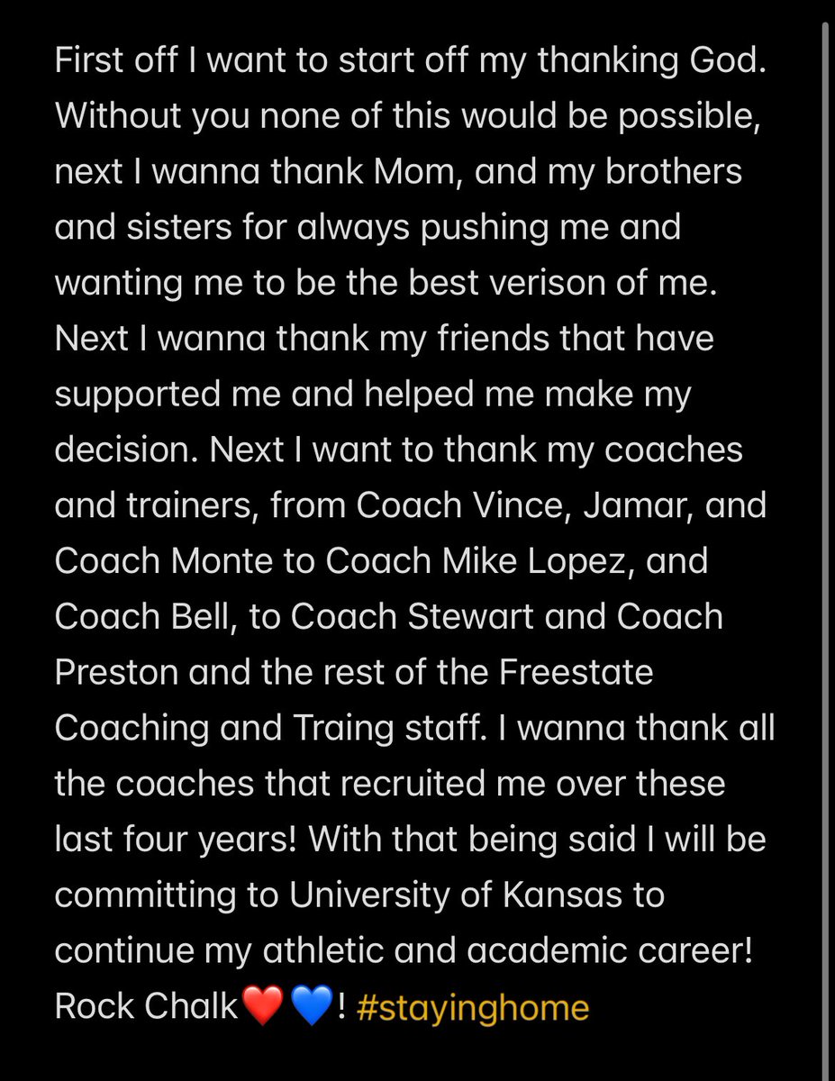 wessedison's tweet image. Staying home ! Rock Chalk ❤️

@CoachLeipold @CoachSimps @ScottAligo @BillyBonneau