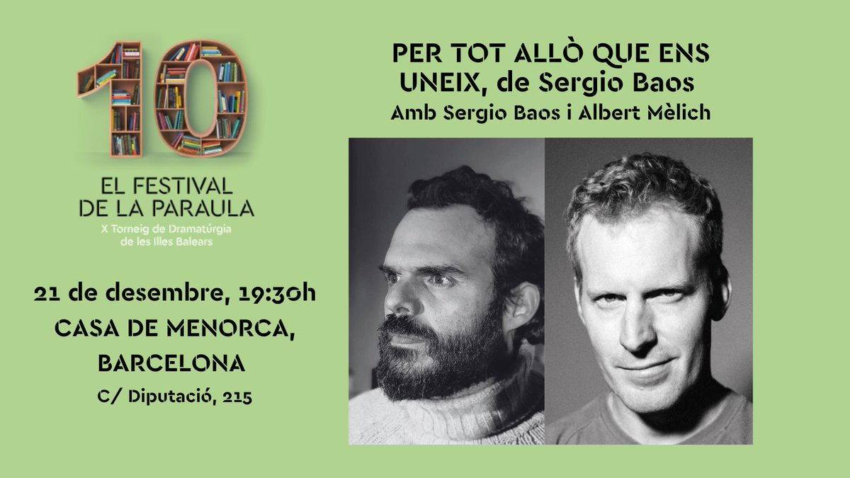 Produccions de Ferro (@proddeferro) on Twitter photo 'Per tot allò que ens uneix' va dur <a href="/sergiobaos/">Sergio Baos</a> a la final del Torneig de dramatúrgia catalana. La peça de l'autor de 'Paradís' i 'Les maleïdes' és una sàtira política sobre les interioritats d’un partit de dretes.
Aquest dijous, a #Barcelona!
🎟️ENTRADES: deferro.koobin.com 'Per tot allò que ens uneix' va dur <a href="/sergiobaos/">Sergio Baos</a> a la final del Torneig de dramatúrgia catalana. La peça de l'autor de 'Paradís' i 'Les maleïdes' és una sàtira política sobre les interioritats d’un partit de dretes.
Aquest dijous, a #Barcelona!
🎟️ENTRADES: deferro.koobin.com