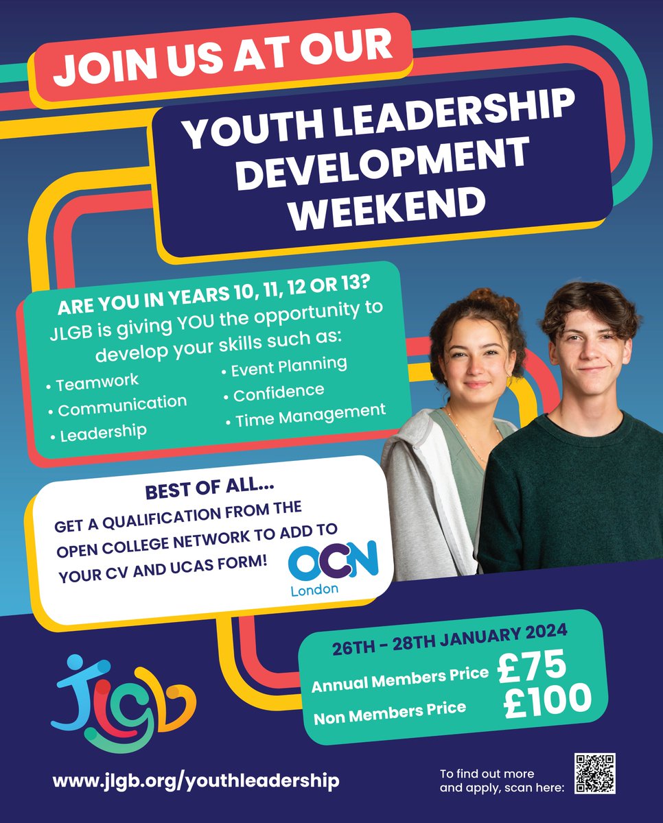 🌟 Develop your leadership skills at the Youth Leadership Development Weekend, Jan 26-28, 2024! 💼 Join from only £75, learn new skills, and boost your CV. Limited spots! Apply now at jlgb.org/youthleadership. 🚀#LeadershipDevelopment #JLGBExperience ✨