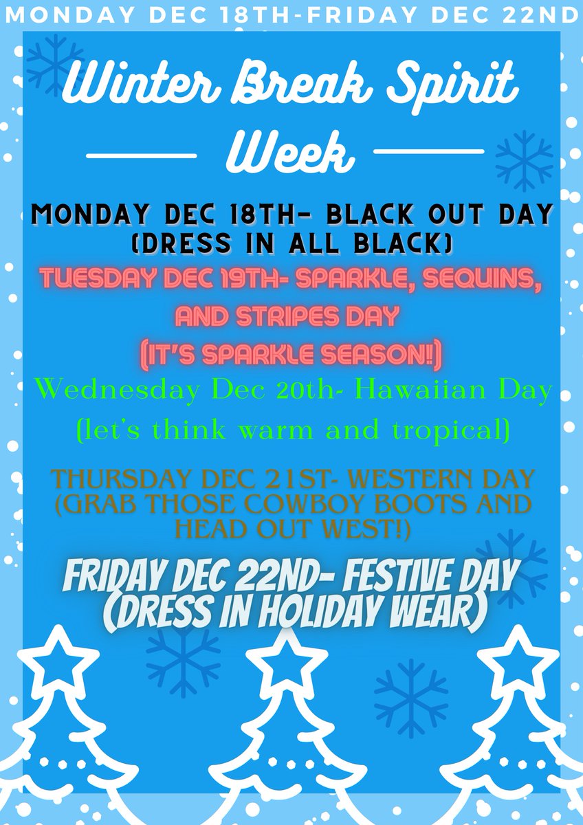 It's spirit week at Attea! Dress up and join in the fun!! #WeAreD34 #AtteaFlyers #Winterbreakfun