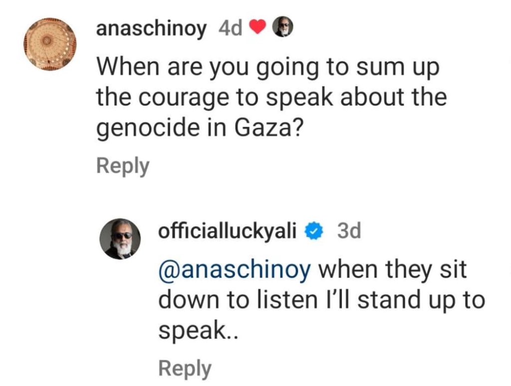 When will you speak for #Gaza? When they sit down to listen. Apt and crisp response by Lucky Ali @luckyali 👏