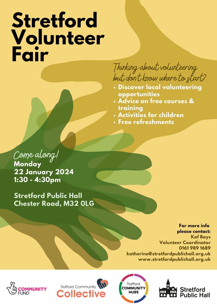 Read Easy Manchester South & West (@readeasymsw) on Twitter photo If you're looking to volunteer or if you're looking to recruit volunteers, the Stretford Volunteer Fair on 22 January from 1.30 to 4.30pm is well worth going to. Local organisations need to book a stand. Read Easy will be there! <a href="/StretfordPHall/">Stretford Public Hall</a> <a href="/TraffordHub/">Trafford Hub</a> <a href="/TraffordPagesUK/">TraffordPagesUK 🇪🇺🇺🇦</a> If you're looking to volunteer or if you're looking to recruit volunteers, the Stretford Volunteer Fair on 22 January from 1.30 to 4.30pm is well worth going to. Local organisations need to book a stand. Read Easy will be there! <a href="/StretfordPHall/">Stretford Public Hall</a> <a href="/TraffordHub/">Trafford Hub</a> <a href="/TraffordPagesUK/">TraffordPagesUK 🇪🇺🇺🇦</a>