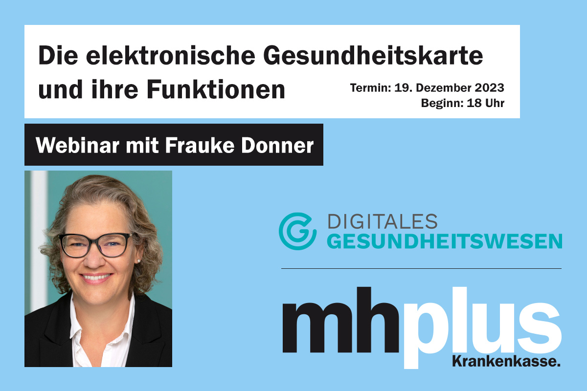 Digitales Gesundheitswesen (@dig_gw) on Twitter photo Unser nächstes Webinar für Versicherte im Auftrag der
<a href="/mhplus_news/">mhplus Krankenkasse</a> dreht sich um die elektronische #Gesundheitskarte! Wie sie funktioniert, erklärt unsere Wissensmanagerin Frauke Donner.
Termin: 19.12.2023 ab 18 Uhr
Anmeldung: bit.ly/3V5o442
Wir freuen uns auf Sie! Unser nächstes Webinar für Versicherte im Auftrag der
<a href="/mhplus_news/">mhplus Krankenkasse</a> dreht sich um die elektronische #Gesundheitskarte! Wie sie funktioniert, erklärt unsere Wissensmanagerin Frauke Donner.
Termin: 19.12.2023 ab 18 Uhr
Anmeldung: bit.ly/3V5o442
Wir freuen uns auf Sie!