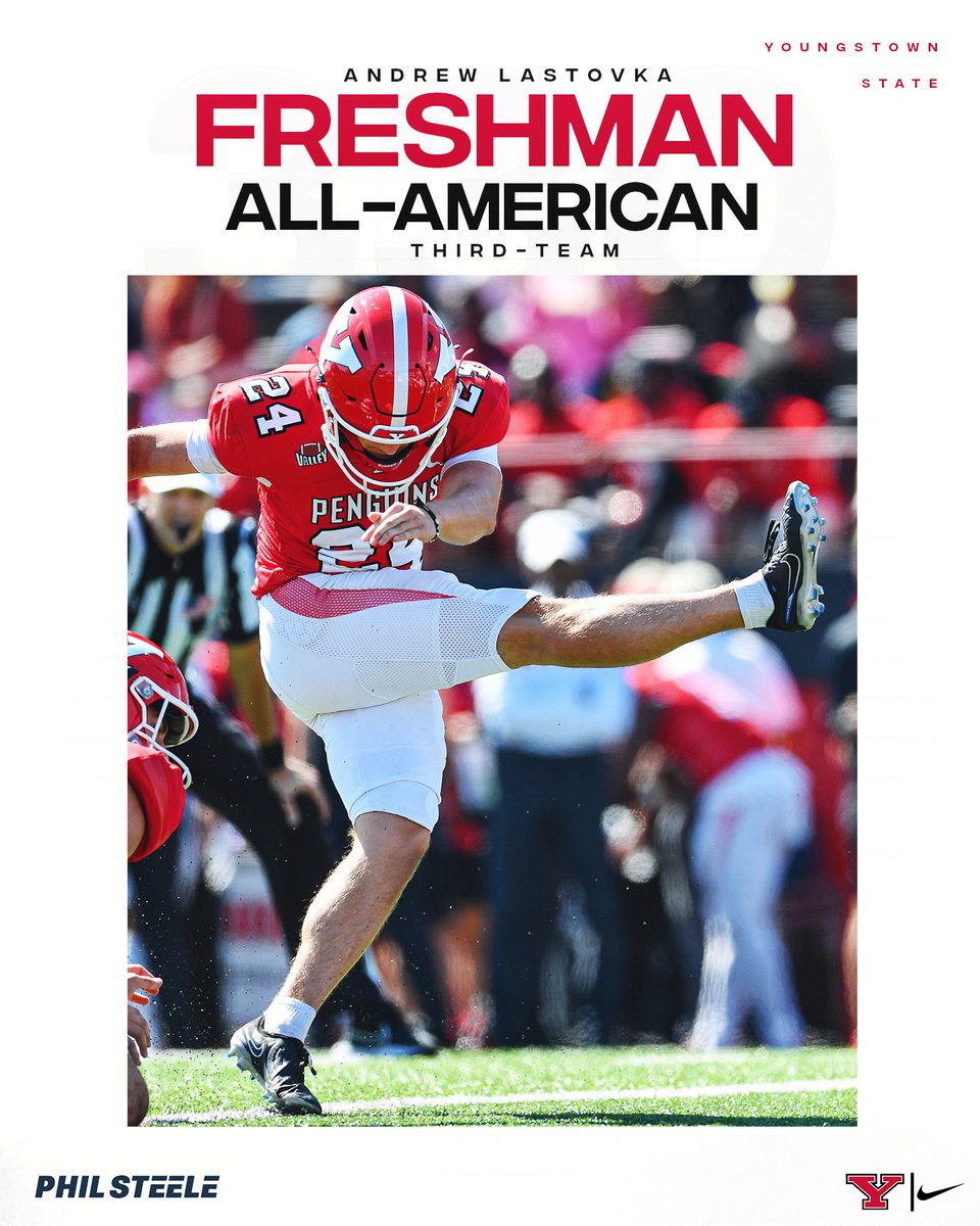 Two Penguins named to the Phil Steele FCS Freshman All-America squad! 🐧🏈

🔴 OT Desmeal Leigh (2nd)
⚪ PK Andrew Lastovka (3rd)

#GoGuins