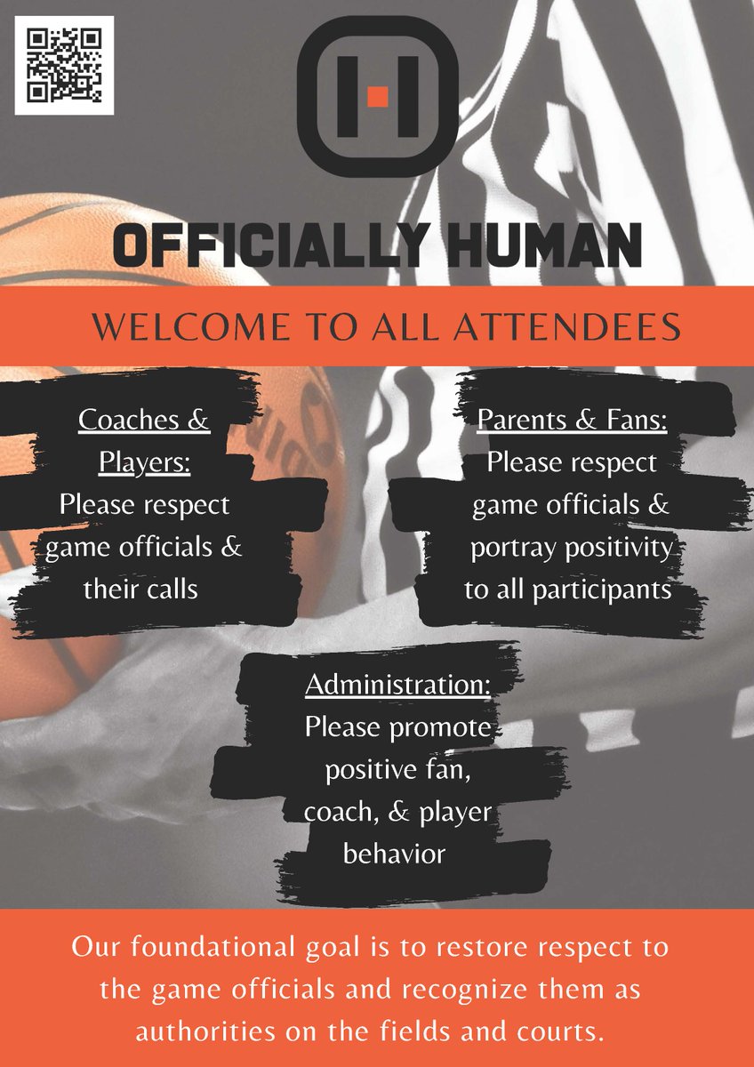 PSA to all attending sporting events. For sport event organizers, scan the QR code to find out how Officially Human can help you retain officials. @thefootballgirl @NCAADIII @NcaadiiSports @NCAADII @APSHPEAthletics @D3Commissioners @CIFState @NRDP_Soccer @IdahoYouthSport
