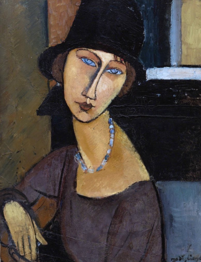 Mod1Official's tweet image. &quot;Jeanne Hébuterne with Hat and Necklace&quot; is a masterpiece by Amedeo Modigliani, representing his lover and muse, Jeanne Hébuterne. Created in 1917 , this portrait is a window into the complexity of their relationship. 
#art #mod1 #modigliani #artist