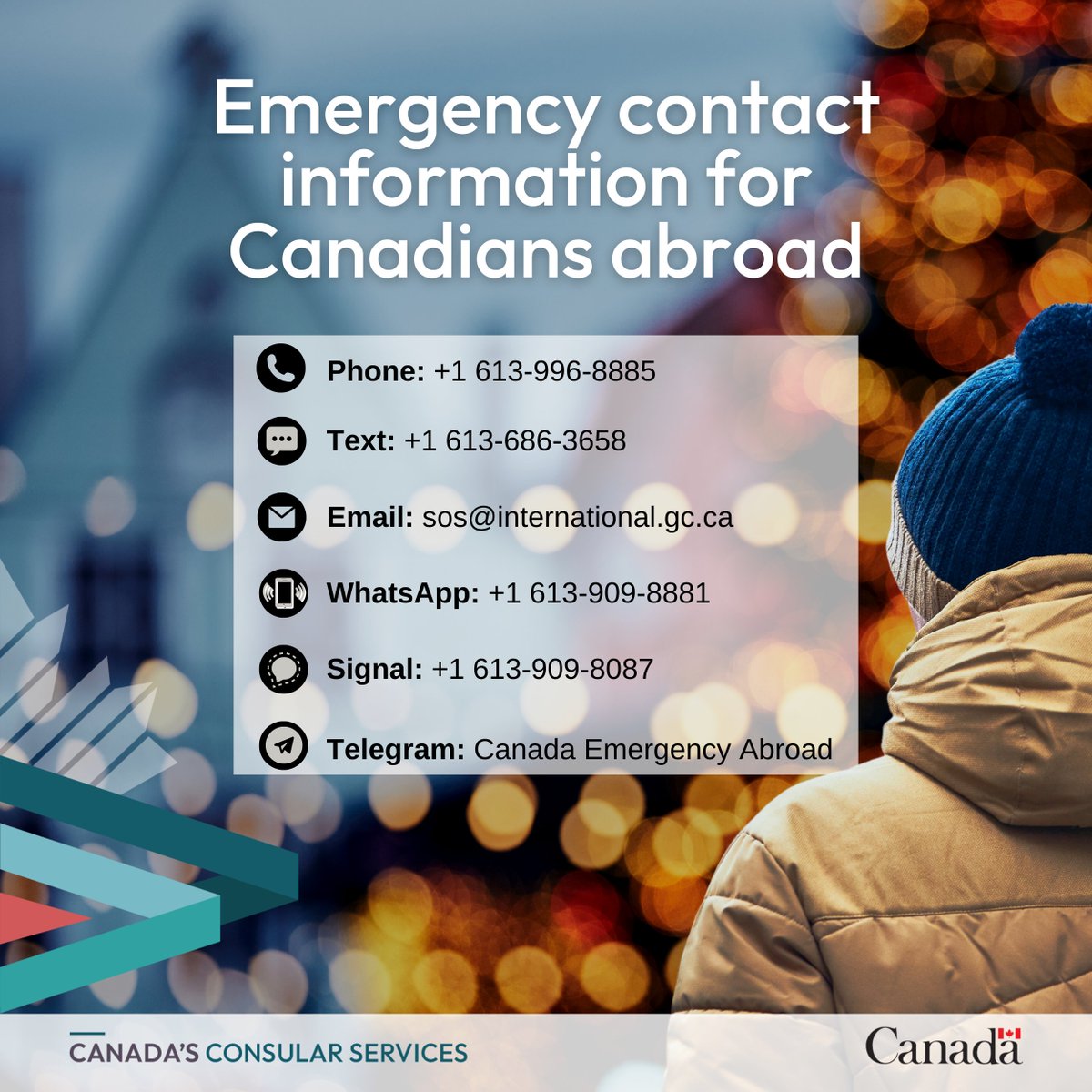 🆘 If you need emergency consular assistance over the #holidays, our Emergency Watch and Response Centre can help, 24/7 📲: travel.gc.ca/assistance/eme…
