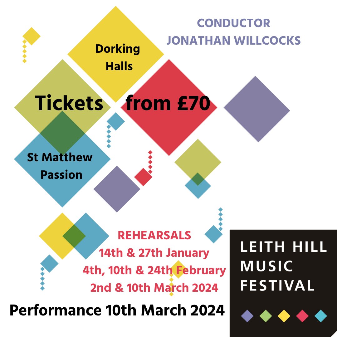 Our next performance - St Matthew Passion - is on Sunday 10th March. Join us for the six rehearsals (starting in January) @DorkingHalls @RoyalPhilSoc @gesspeaking @willcocks_j @thamesconcerts #music #choir #singing #festival #choral #classicalmusic #dorking #surrey