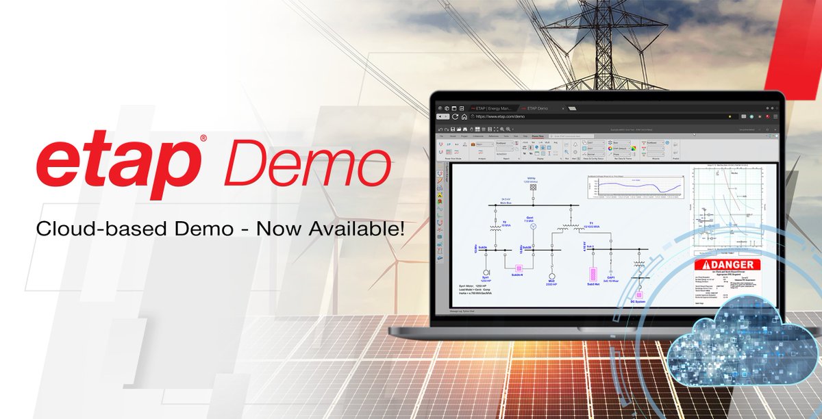 ETAPsoftware's tweet image. Start your ETAP demo experience free for 30-days at etap.com/demo-download
Available now in the U.S.

#ETAPsoftware #electricalsoftware #PowerSystemAnalysis