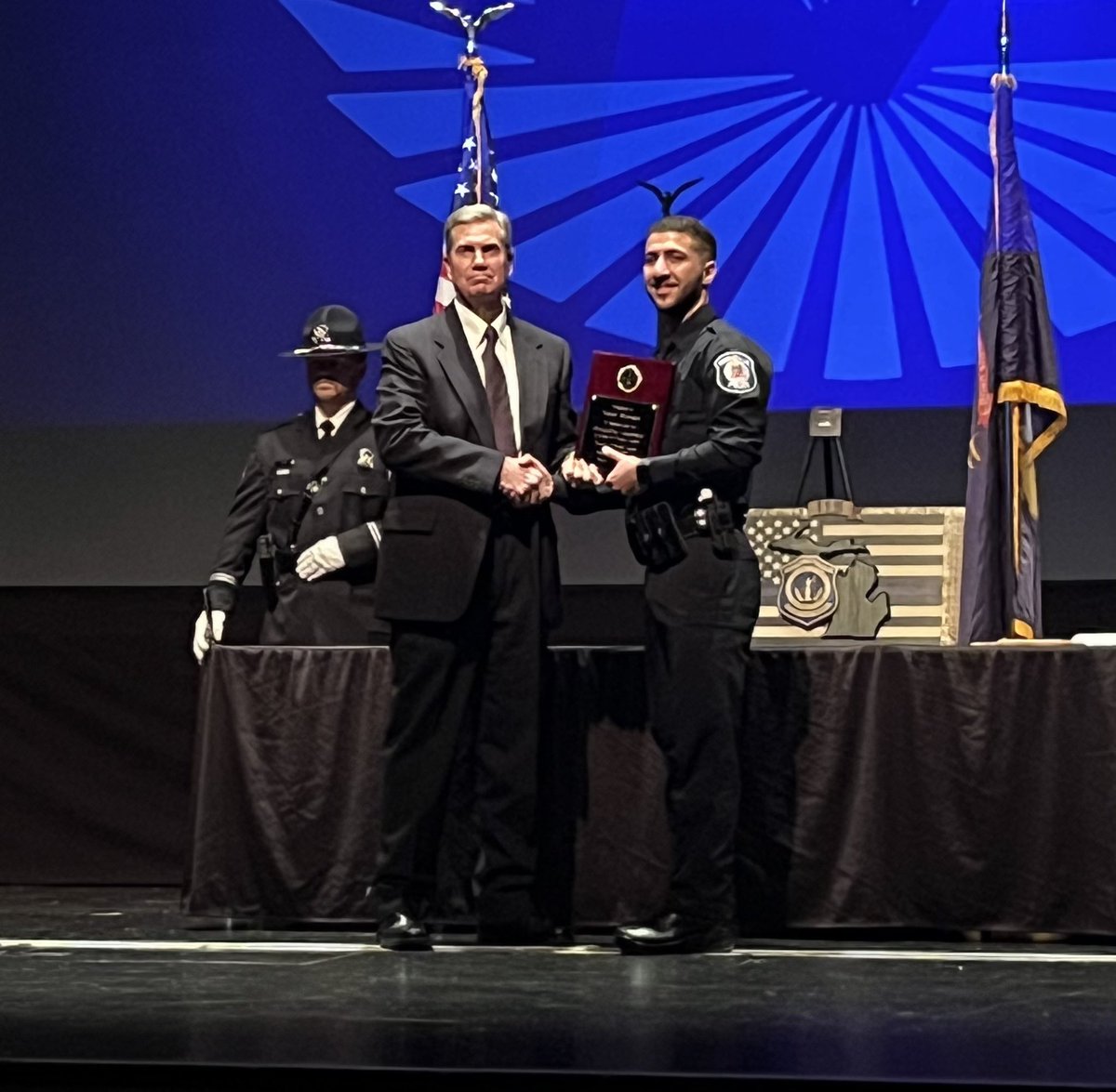 Congratulations to one of our newest recruits who graduated from the Macomb Police Academy today. Officer Yousif Shamoon received the Directors Excellence in Leadership Award for demonstrating outstanding leadership throughout the academy and was the class captain.