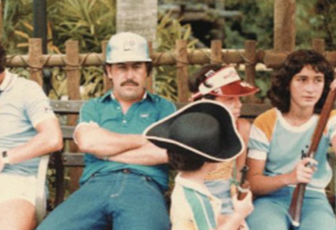 Colombian drug lord Pablo Escobar at Disney World with his family in 1981.