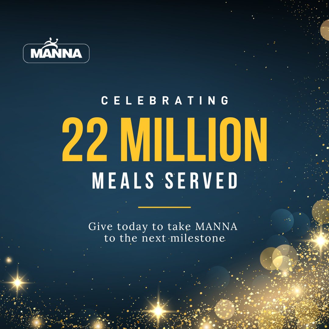 We are excited to announce that we served our 22 millionth meal this fall! We couldn't have done it without you!🎉 To commemorate 22 million meals, we hope to raise $22,000 before the end of the year. Help us reach our goal w/ a celebratory gift to MANNA: bit.ly/48pGELw