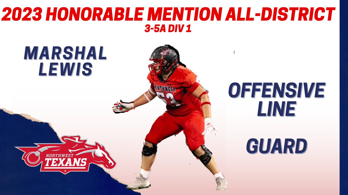 Bill Poe (@coach_bpoe) on Twitter photo Congrats to Marshal Lewis for making Honorable Mention District 3-5A Div 1 Offensive Tackle!!
<a href="/NWTexanFootball/">NW Texans Football</a>
<a href="/NHSRecruits/">Northwest High School Football Recruiting</a> Congrats to Marshal Lewis for making Honorable Mention District 3-5A Div 1 Offensive Tackle!!
<a href="/NWTexanFootball/">NW Texans Football</a>
<a href="/NHSRecruits/">Northwest High School Football Recruiting</a>