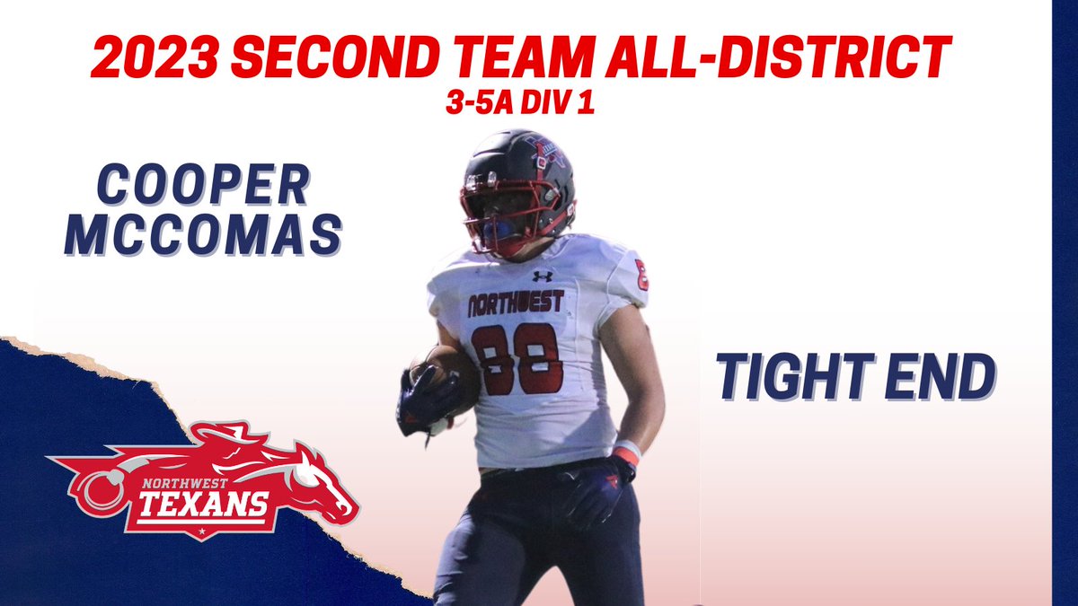 Bill Poe (@coach_bpoe) on Twitter photo Congrats to <a href="/CooperMc88/">Cooper McComas</a> for making 2nd Team District 3-5A Div 1 Tight End!!
<a href="/NWTexanFootball/">NW Texans Football</a>
<a href="/NHSRecruits/">Northwest High School Football Recruiting</a> Congrats to <a href="/CooperMc88/">Cooper McComas</a> for making 2nd Team District 3-5A Div 1 Tight End!!
<a href="/NWTexanFootball/">NW Texans Football</a>
<a href="/NHSRecruits/">Northwest High School Football Recruiting</a>