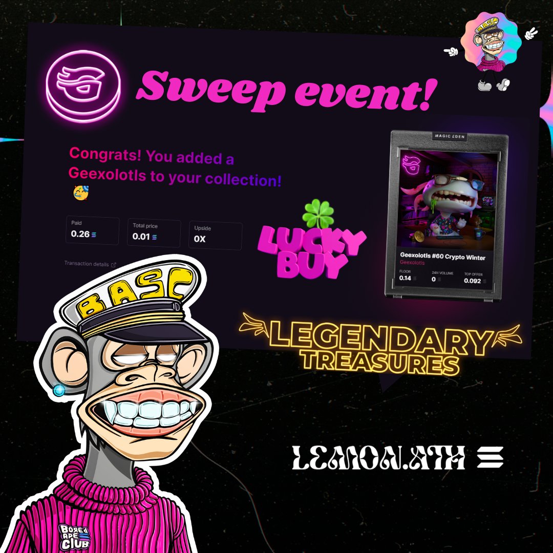 𝙇𝙀𝙈𝙊𝙉.𝘼𝙏𝙃 (@limonologo) on Twitter photo 🍋SWEEP EVENT!🧹🧹🧹
In <a href="/geexolotls/">Geexolotls</a> we're cooking up some headline improvements! 🫶 And we want to celebrate with a sweep contest.
🎁5 Geexo NFTs!
❤️Like, follow me and <a href="/geexolotls/">Geexolotls</a> and RT.
👉magiceden.io/marketplace/ge…
🍀Share your LuckyBuy results in the comments. Yes, if you 🍋SWEEP EVENT!🧹🧹🧹
In <a href="/geexolotls/">Geexolotls</a> we're cooking up some headline improvements! 🫶 And we want to celebrate with a sweep contest.
🎁5 Geexo NFTs!
❤️Like, follow me and <a href="/geexolotls/">Geexolotls</a> and RT.
👉magiceden.io/marketplace/ge…
🍀Share your LuckyBuy results in the comments. Yes, if you