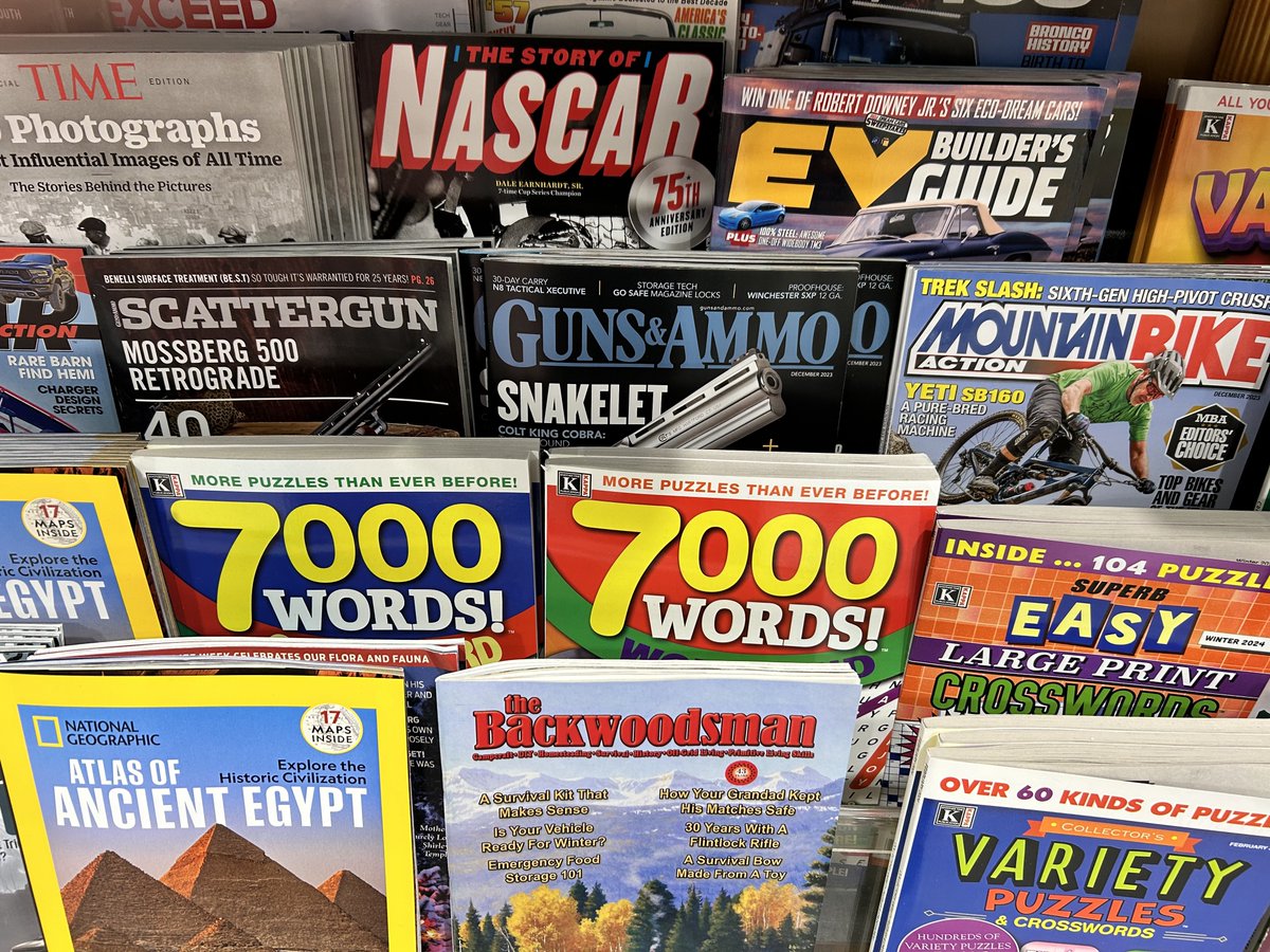 This is why we can’t have nice things: @Publix #1116, Nashville. More than *20* gun titles: more than home decorating, travel, music and other “lifestyle” topics. And look where they are placed. In front of LOTR fan mags, word puzzles, games, and THE GOONIES. Deplatform #Gunporn