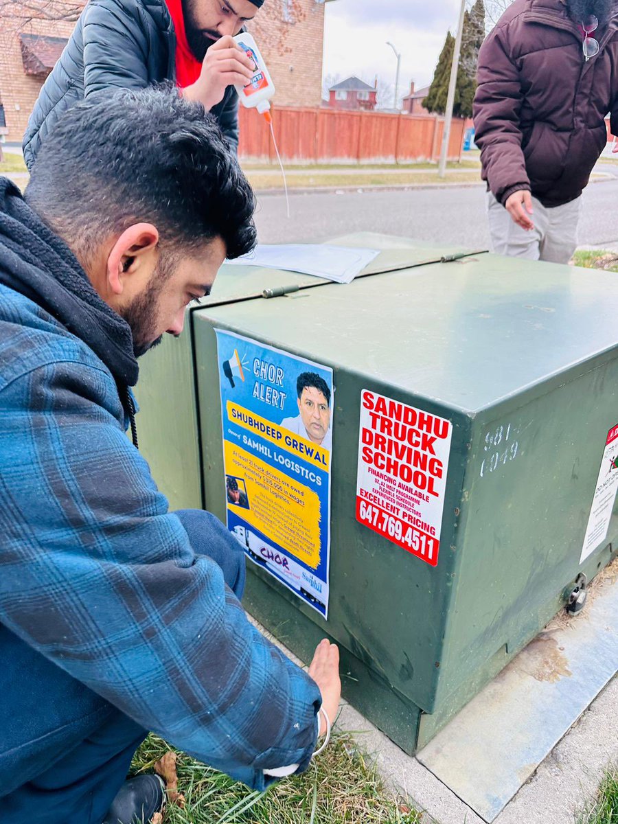 This weekend, posters of Shubhdeep Grewal, Samhil Logistics owner who owes 21 drivers roughly $315,000 in wages, went up all across Brampton #LuttBandKaro #StopWageTheft