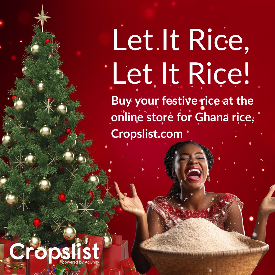 🌾 'Let It Rice, Let It Rice!' Get into the festive mood with the best Ghanaian rice from Cropslist.com 🍚✨ Perfect for your holiday meals! #LetItRice #FestiveSeason #GhanaRice #Cropslist