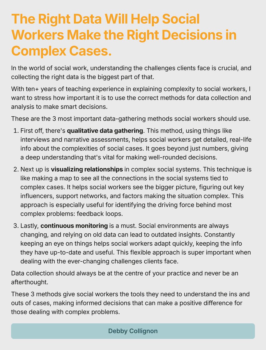 The Right Data Will Help Social Workers Make the Right Decisions in Complex Cases. 
#SocialWork #Complexity #Data #InformedDecisionMaking