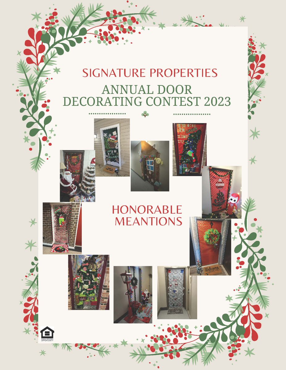 🔔🌟 Our Annual Door Decorating Contest had so many tree-mendous entries 🎄🕯️

Congratulations to this year's 1st, 2nd, and 3rd place winners and our honorable mentions!
 
#HolidayDecorating #DoorDecorating #Contest #SignatureProperties