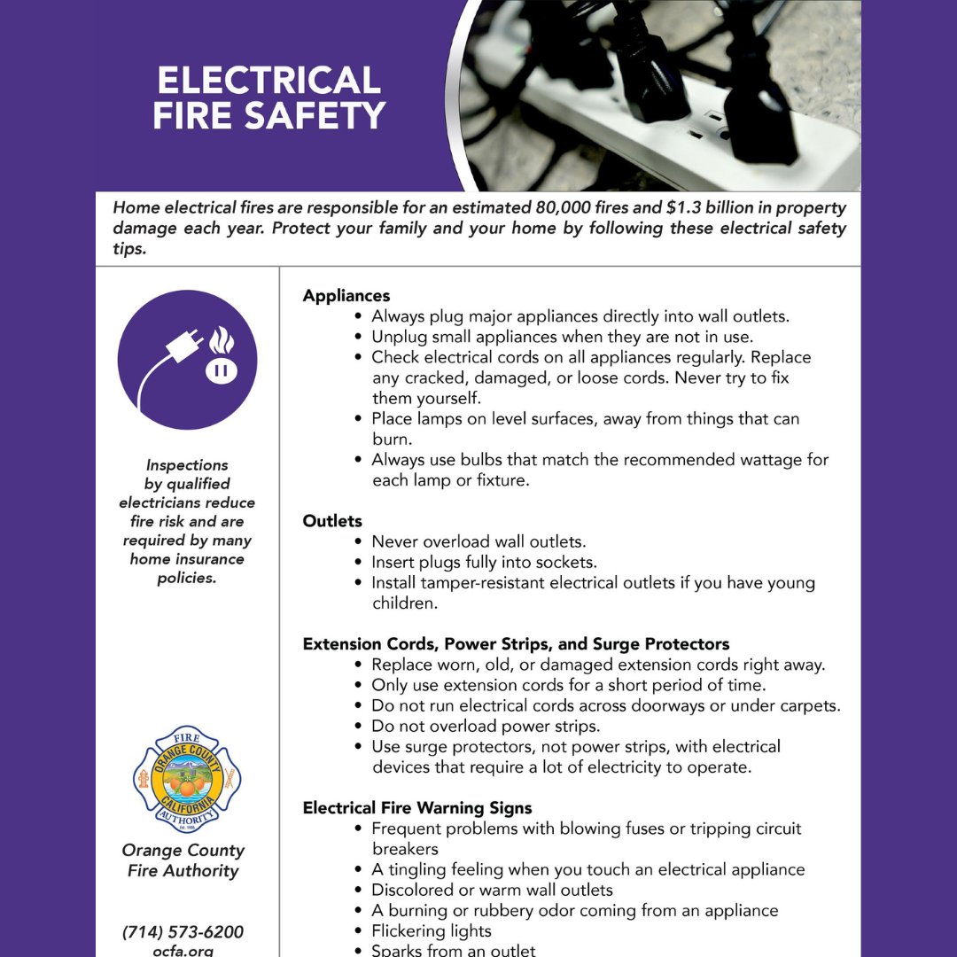 City of Lake Forest on X: Home electrical fires are responsible for an  estimated 80,000 fires and $1.3 billion in property damage yearly. Protect  your family and your home by following these