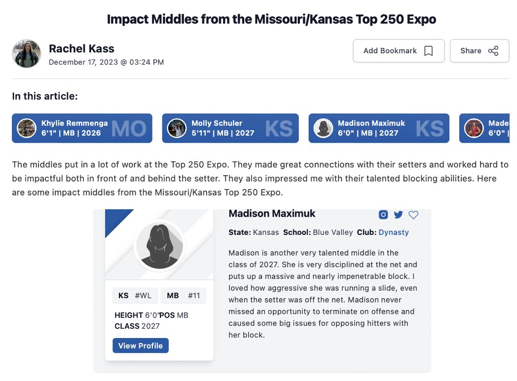 Dynasty 15 Black athlete Madison Maximuk with the shout out from Prep Dig!