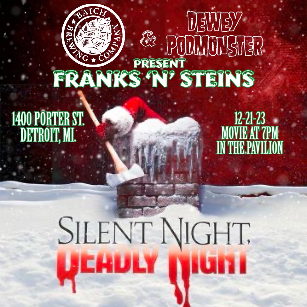 We’ll see you all this Thursday for our holiday edition of Franks ‘n’ Steins presented by @deweypodmonster. We’ll be showing the late Charles E. Sellier Jr.’s 1984, slasher/thriller, Silent Night Deadly Night. #franksnsteins #batchbrewingco #craftbeerandfilm #horrormovies