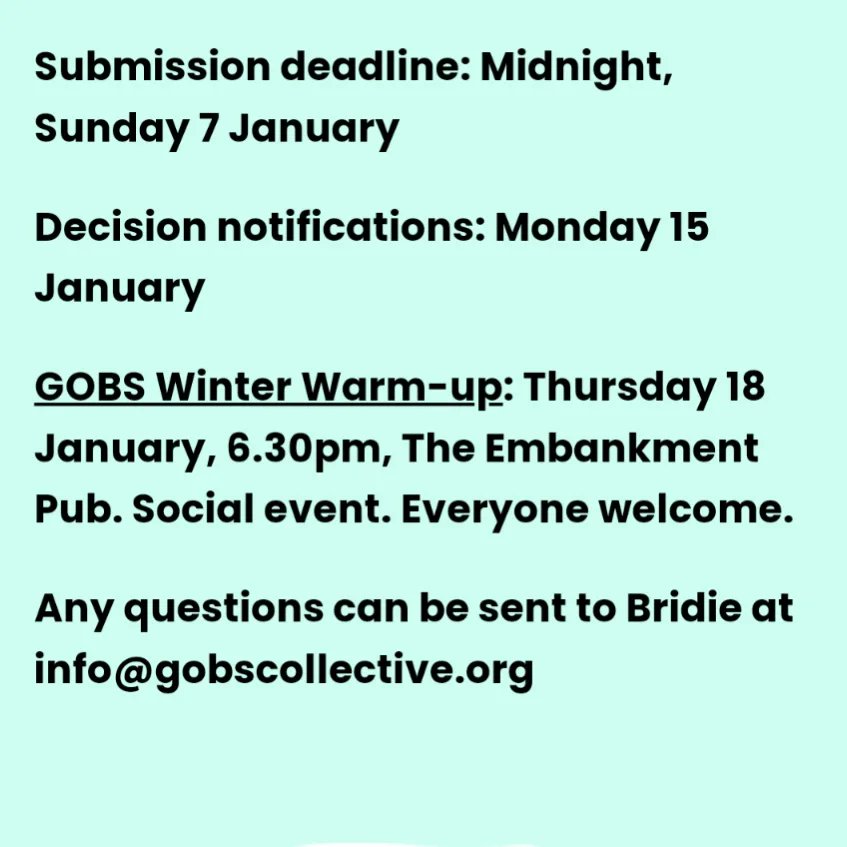 📢 APPLICATIONS OPEN 🎉 for GOBS new, free performance-poetry workshop and showcase programme for Nottm adults at gobscollective.org/apply Deadline: Midnight, Sun 7 Jan 📝 😄Lead Writer: @CaraCreator ❤️ Supported by @ApplesAndSnakes @NottmLibraries and @NottmPlayhouse