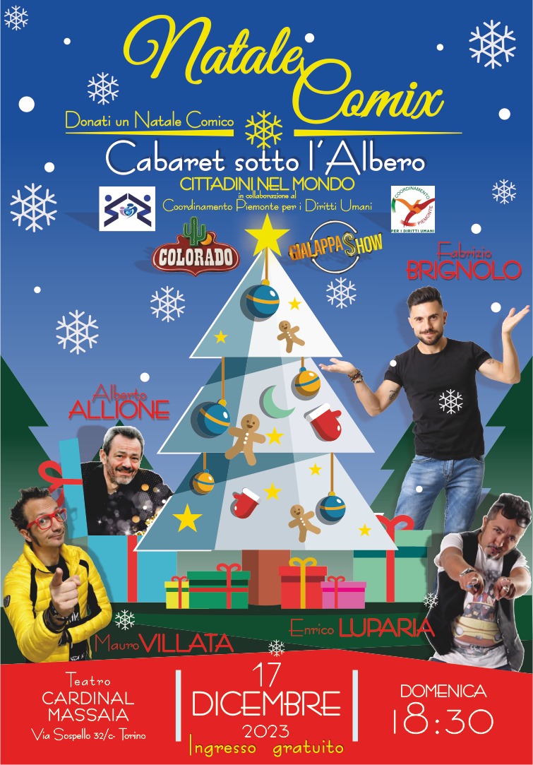 Al Teatro 'Cardinal Massaia' di #Torino ieri domenica #17dicembre 2023 successo dell'evento

#Natale #Comix
#Cabaret sotto l'albero

promosso dal Coordinamento Piemonte per i Diritti Umani #CoPiDU e dall'Associazione Cittadini nel Mondo.
Presentazione qui:
youtu.be/1NQu1GUZ9l4