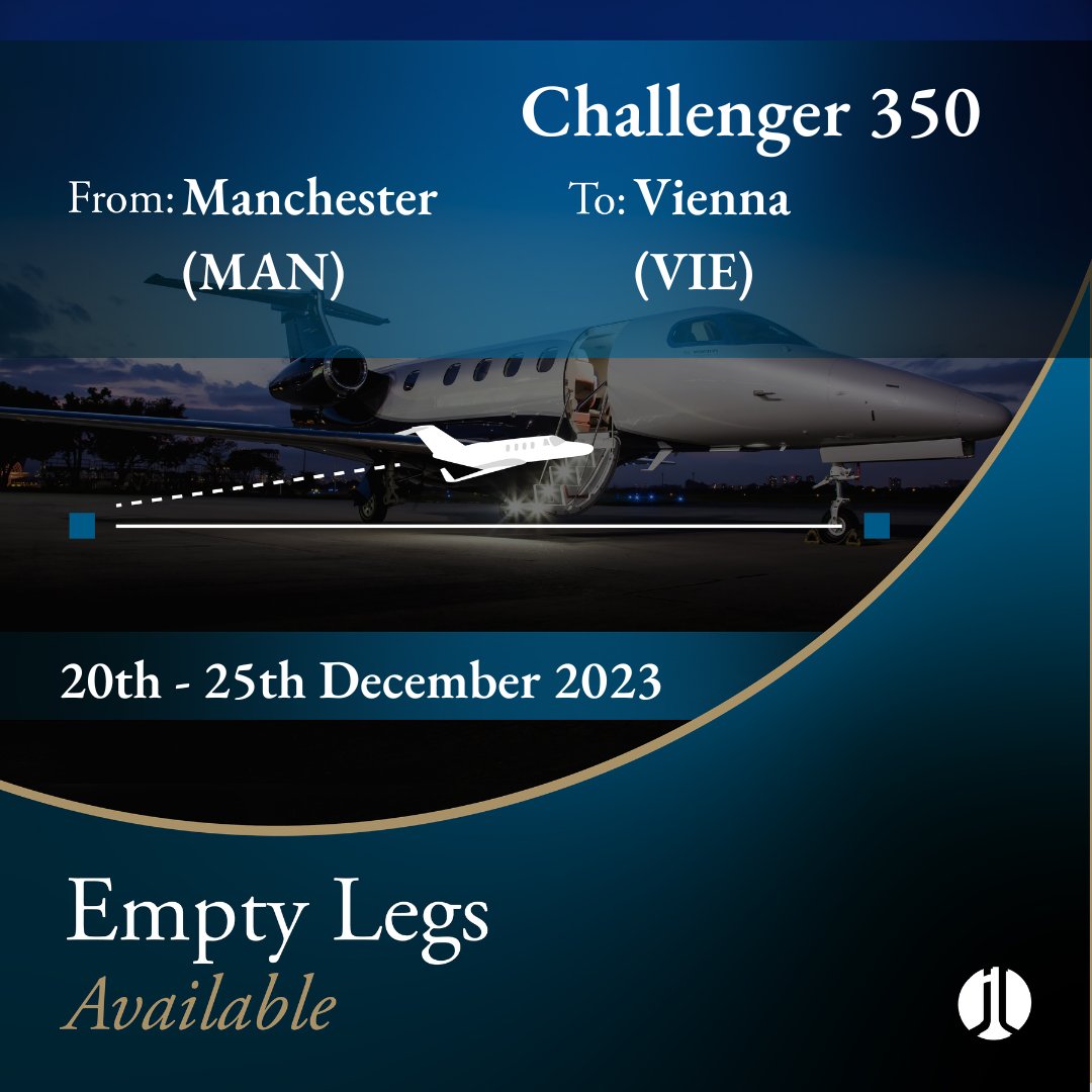 jetlogic's tweet image. EMPTY LEG ALERT. #Manchester &amp;gt;&amp;gt;&amp;gt; #Vienna. 20th - 25th December 2023. 8 pax. 

Contact @jetlogic to discuss your charter requirements. 

&amp;gt; +44 131 478 0802
&amp;gt; jlcharter@jetlogic.com

#FlyJetlogic #EmptyLeg #PrivateJet