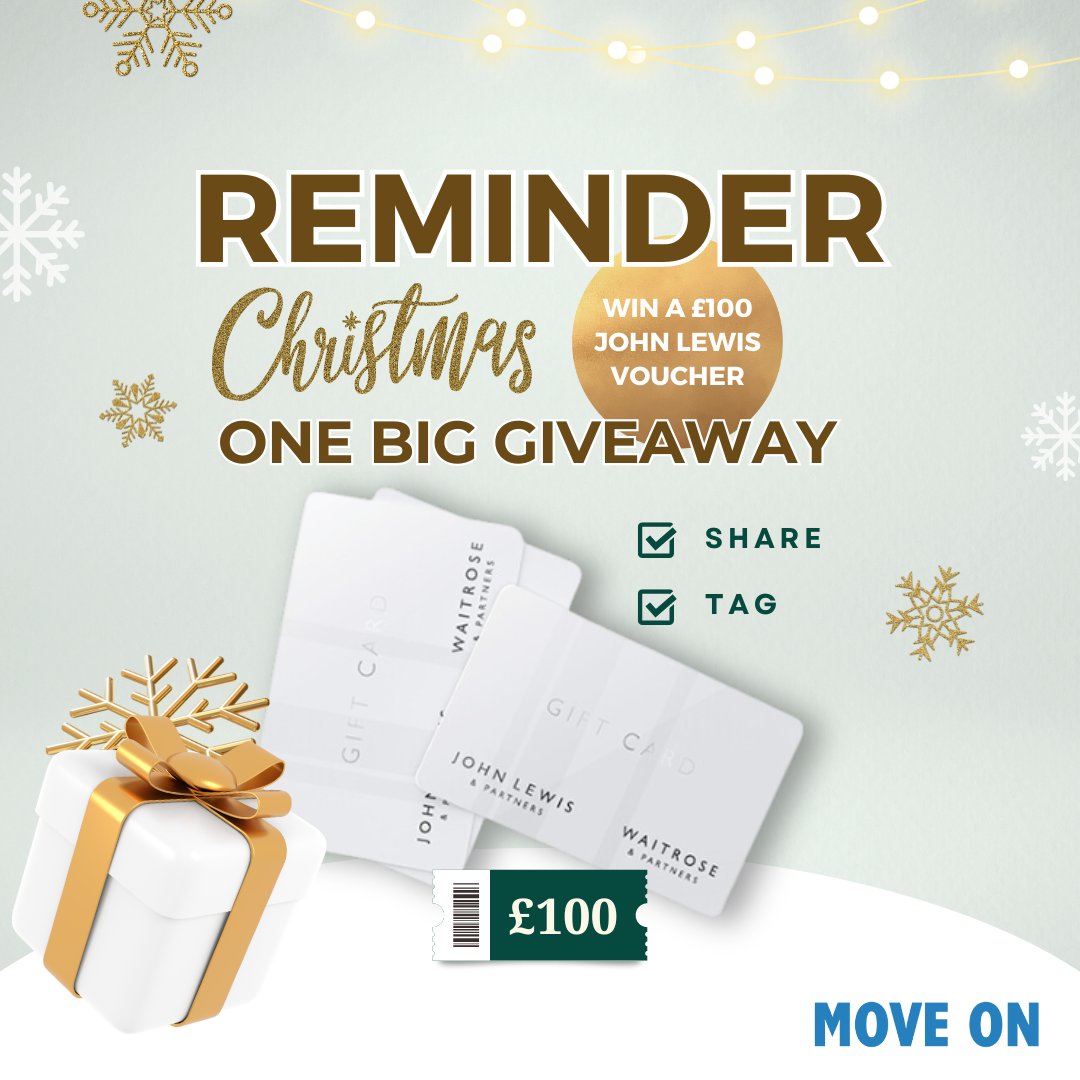 Have YOU entered the Move On #OneBigGiveaway for a chance to win a £100 John Lewis voucher yet? 🎄

All you need to do is:

✨ Share this post
✨ Tag a friend

Good luck!

#December #Giveaway #Competition #Poole #Bournemouth #Prizes #ChristmasGiveaway #Christmas2023 #MoveOn