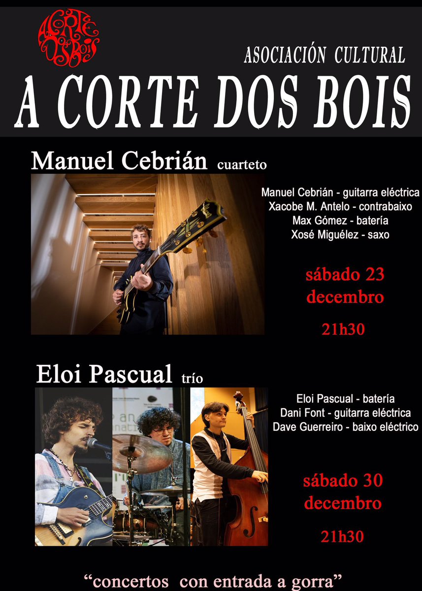 Esta semana, mércores Jazz Filloa, xoves Café Latino e sábado A Corte dos Bois 🎷