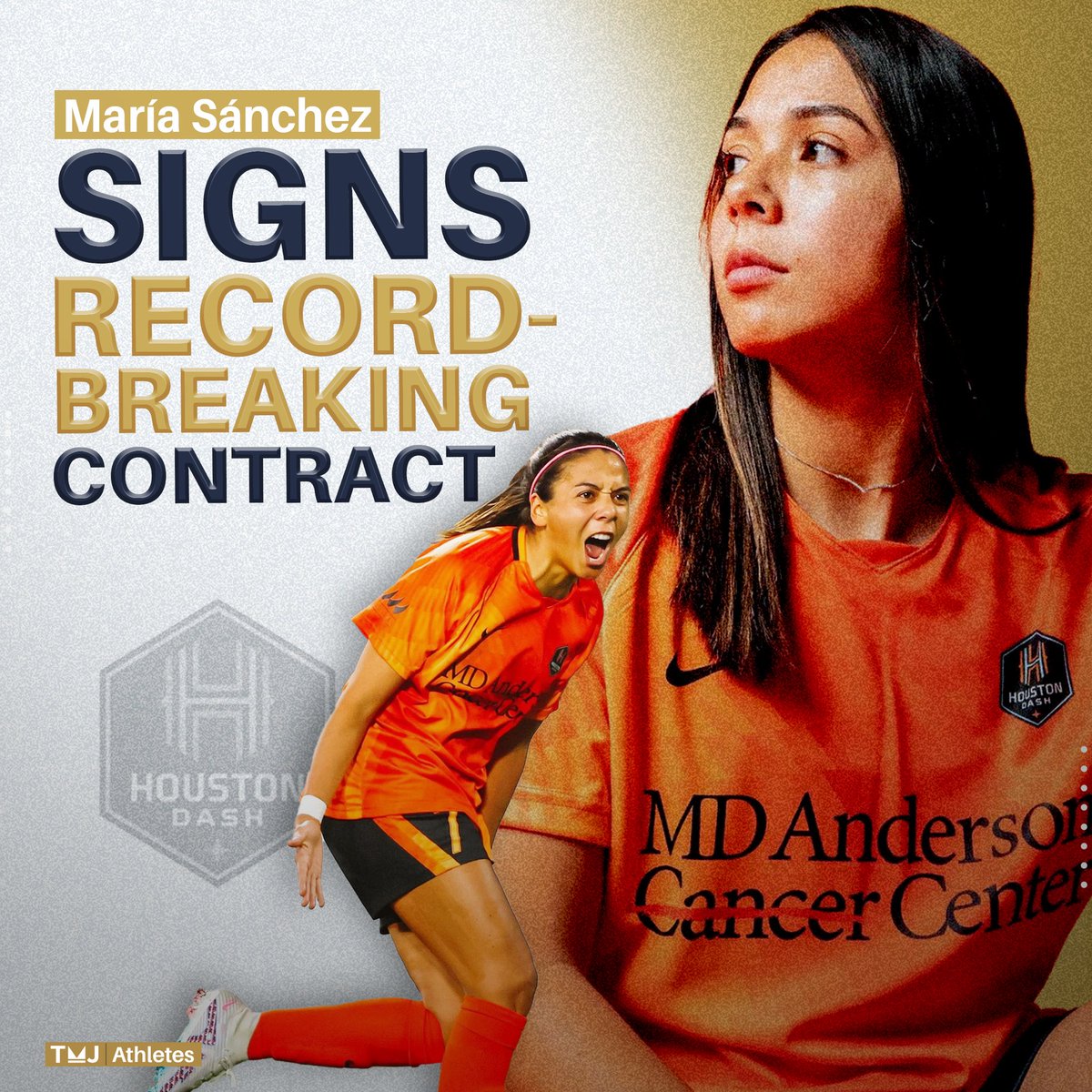 𝑺𝒆 𝑸𝒖𝒆𝒅𝒂 💣🧡 Congratulations to #TMJAthlete @Maria17_7 on re-signing with the @HoustonDash. A historic deal for the Mexican-American star from Idaho!