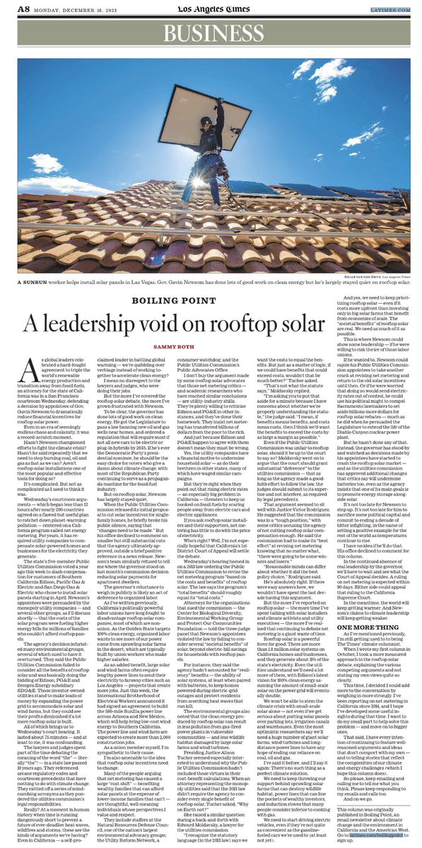 Sammy Roth (@sammy_roth) on Twitter photo In today’s <a href="/latimes/">Los Angeles Times</a>: My column calling on Gov. Gavin Newsom to stop standing by while his appointees crash the rooftop solar market and start going to bat for a crucial clean energy solution: latimes.com/environment/ne… In today’s <a href="/latimes/">Los Angeles Times</a>: My column calling on Gov. Gavin Newsom to stop standing by while his appointees crash the rooftop solar market and start going to bat for a crucial clean energy solution: latimes.com/environment/ne…