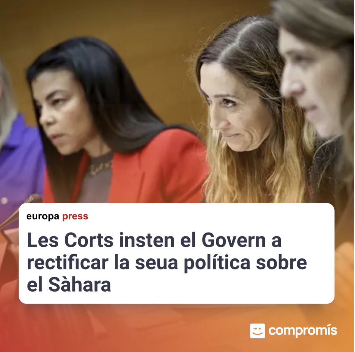 Compromís (@compromis) on Twitter photo 👉Reclamem solucions per al poble saharauí
<a href="/isauranavarro/">Isaura Navarro</a> "el govern espanyol ha de tornar al posicionament del Consell de Seguretat de Nacions Unides i assumir la responsabilitat d’Espanya com a potència administradora”.
No es pot reconéixer cap sobirania del Marroc sobre el 👉Reclamem solucions per al poble saharauí
<a href="/isauranavarro/">Isaura Navarro</a> "el govern espanyol ha de tornar al posicionament del Consell de Seguretat de Nacions Unides i assumir la responsabilitat d’Espanya com a potència administradora”.
No es pot reconéixer cap sobirania del Marroc sobre el