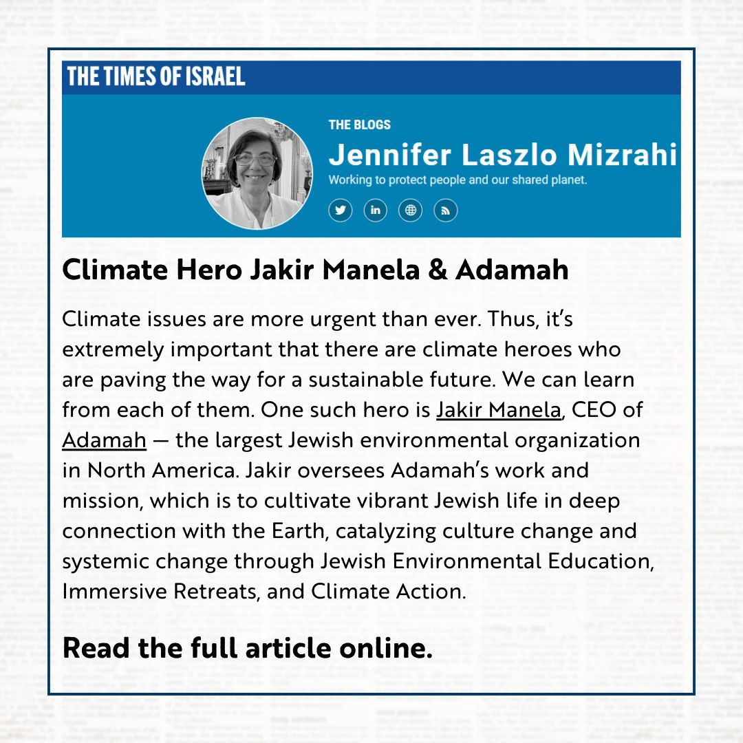 Adamah is honored to have our CEO, Jakir Manela, featured as one Jennifer Laszlo Mizrahi’s Climate Heroes in The Times of Israel.  

Read the full article to learn more about Jakir and Adamah: buff.ly/41rc01Y