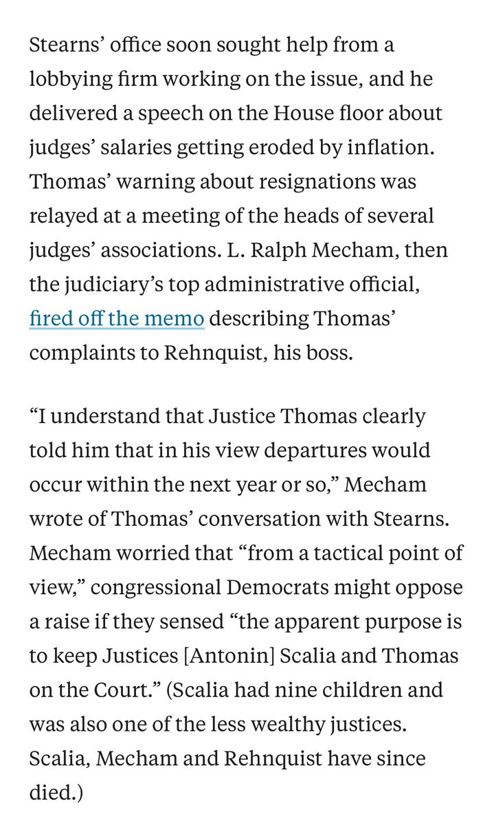 The new Clarence Thomas story in ProPublica is like the stuff of bad Mafia movies. Just sidling up to a Republican congressman like “I love taking away civil rights on the Supreme Court, but I suuuuure wish I could get paid more for doing so.” propublica.org/article/claren…