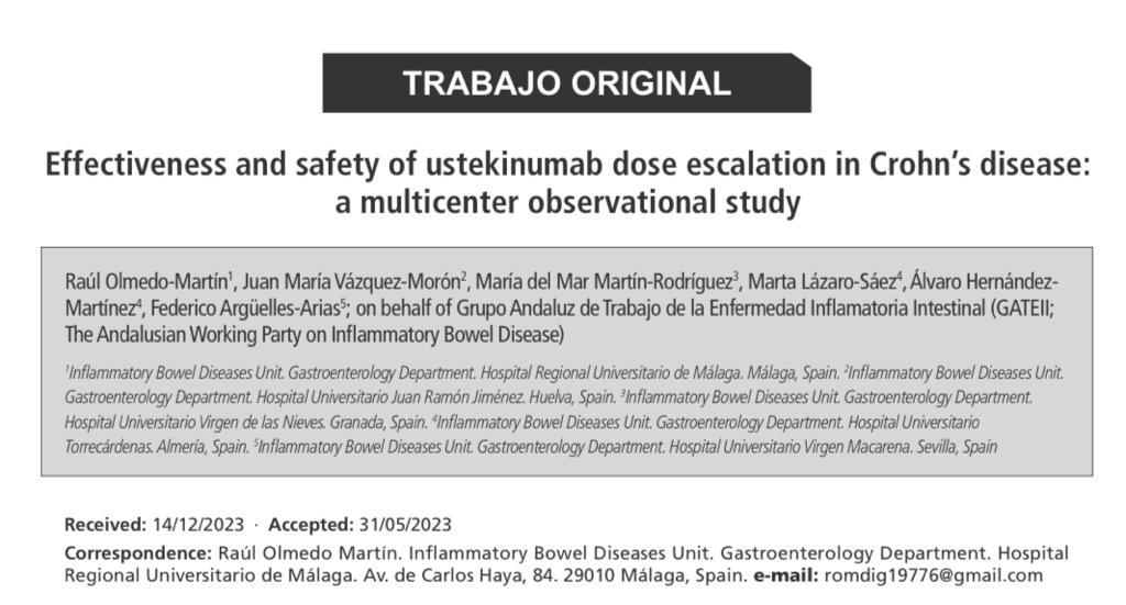 Desde el Grupo Andaluz de Trabajo en EII #GATEII os invitamos a leer nuestro estudio multicéntrico recientemente publicado en <a href="/REEDigestivas_/">Revista Española Enfermedades Digestivas (REED)</a> sobre eficacia y seguridad de la intensificacion con Ustekinumab en pacientes con Enfd. de Crohn
 👇🏼👇🏼👇🏼
reed.es/ArticuloFicha.…