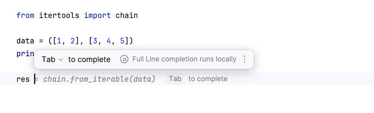 🌟 PyCharm 2023.3 is equipped with Full Line code completion powered by a 📍 fully local ML model, meaning that all your data stays on your own machine 🔒. Check out this new feature and more 👉 jetbrains.com/pycharm/whatsn…