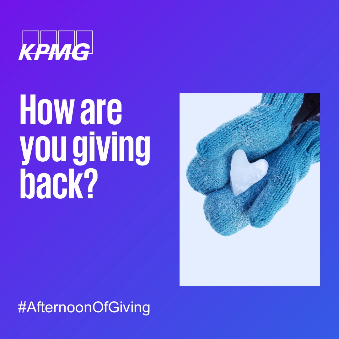 Join us in spreading warmth and positivity!🌟 Today, KPMG is thrilled to kick off an #AfternoonOfGiving, which empowers our incredible employees to dedicate this afternoon to uplifting others through simple acts of kindness. Whether it's a helping hand, or a thoughtful gesture,…