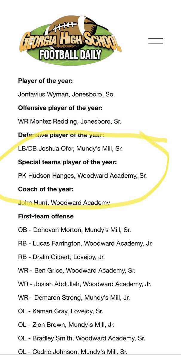 Hudson Hanges (@hudsonhanges1) on Twitter photo Thankful to be selected Region 3-6A Special Teams Player of The Year. <a href="/WAAcademyFB/">Woodward Academy Football_Georgia</a> <a href="/Davis33Coach/">CoachRyanDavis33</a> <a href="/GHSFdaily/">GHSF Daily</a> <a href="/Coach_Radke/">Luke Radke</a> <a href="/RecruitGeorgia/">Recruit Georgia</a> Thankful to be selected Region 3-6A Special Teams Player of The Year. <a href="/WAAcademyFB/">Woodward Academy Football_Georgia</a> <a href="/Davis33Coach/">CoachRyanDavis33</a> <a href="/GHSFdaily/">GHSF Daily</a> <a href="/Coach_Radke/">Luke Radke</a> <a href="/RecruitGeorgia/">Recruit Georgia</a>