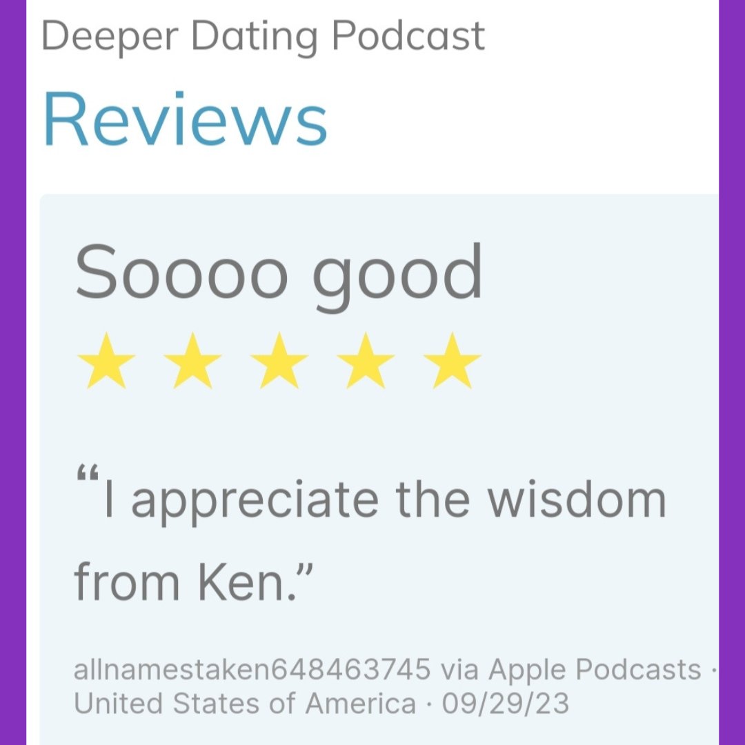 DeeperDating's tweet image. Thank you so much to allnamestaken(...) from The United States, for this heartfelt review! 

chartable.com/podcasts/deepe…

#reviews #mypodcastreviews #applepodcasts #Deeperdating® #deeperdatingpodcast #deeperdatingonline #Kenpagelcsw